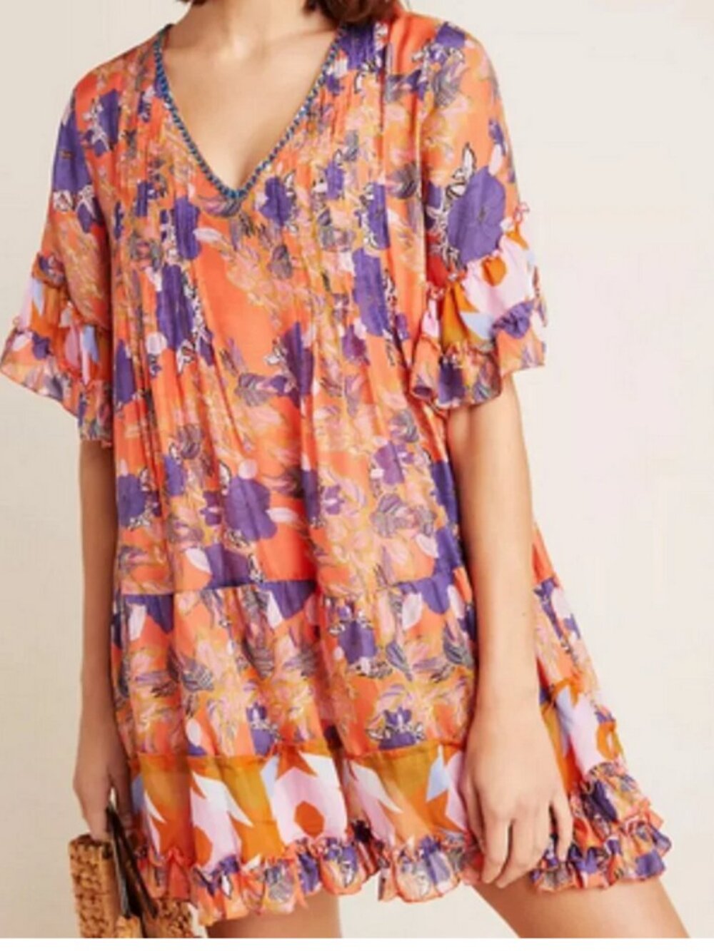DUET Purple Floral Tunic Silk Blend  Bohemian Gypsy Floral